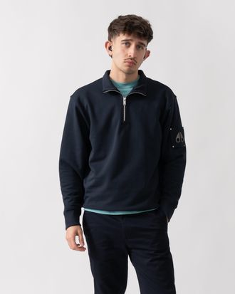 Moose Knuckles Mens Hartsfield 1/4 Zip Sweatshirt in Dark Blue Cotton - Size Medium