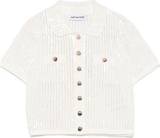 Self Portrait Cardigan con paillettes - Bianco