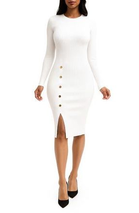 Nina Leonard Long Sleeve Ribbed Sweater Dress in Ivory at Nordstrom Rack, Size Medium Regular