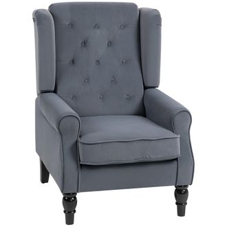 HOMCOM Accent Armchair Home Furniture Retro Tufted Club Fabric - Charcoal grey | TJ Hughes