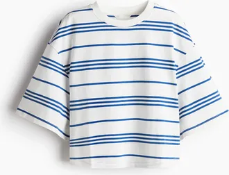 H&M Cropped T-Shirt - Weiss/Blau Gestreift
