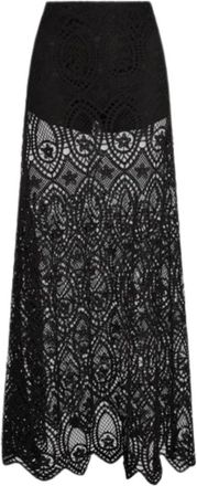 Weili Zheng Lange Macram&eacute; Kant Rok - Dames - Maxi Rokken - Zwart - L - Katoen - Rokken