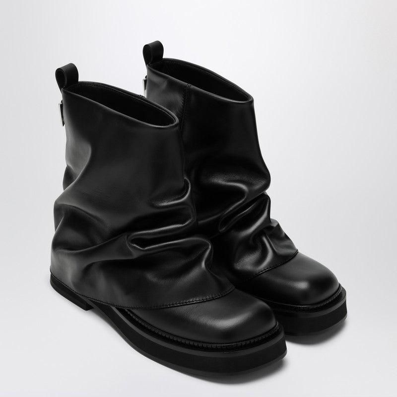 ロングブーツ THE ATTICO Black Leather Lea Boots THE ATTICO Robin layered leather knee boots | NET-A-PORTER