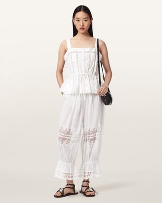 AllSaints Main: 51% Cotton, 49% Viscose Solene Baggy Lace Trousers, Size: UK 14/US 10