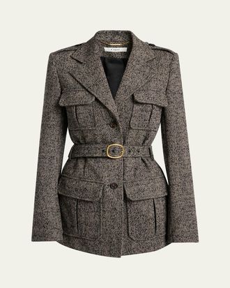 Chlo&eacute; Wool Chevron Belted Utility Jacket