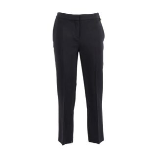 Elisabetta Franchi Cropped Trousers, female, Black, Size: XL Lightweight Crepe Trousers With Logo Charm