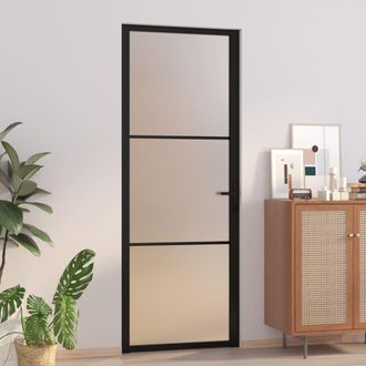 vidaXL Vidaxl - Puerta Interior De Vidrio Y Aluminio Negro Mate 76x201,5 Cm