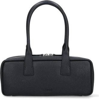 Staud Textured Black Leather Shoulder Bag With Dual Zip Closure