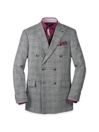 Paul Fredrick Cotton Blend Plaid Double Breasted Peak Lapel Sport Coat in Black/white at Nordstrom, Size 38S