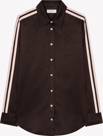 Serena Bute Satin Classic Shirt - Chocolate Brown