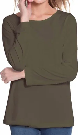 Multiples Long Sleeve Scoop Neck Top In Truffle