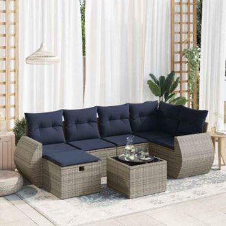 vidaXL Set De Sof&aacute;s De Jard&iacute;n 7 Pzas Con Cojines Rat&aacute;n Sint&eacute;tico Gris Vidaxl