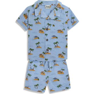 JoJo Maman B&eacute;b&eacute; Island Dino Camp Shirt & Shorts Set in Blue at Nordstrom, Size 12-18M
