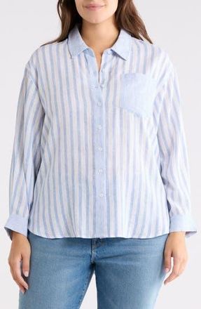 Philosophy Cashmere Stripe Linen Blend Button-Up Shirt in Blue/White Stripe at Nordstrom Rack, Size 1 X