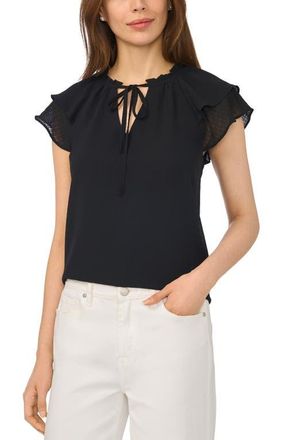 CeCe by Cynthia Steffe Fluttery Sleeve Tie Neck Top in Rich Black at Nordstrom, Size Xx-Small