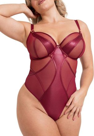 Curvy Kate Womens Suspense Plunge Bodysuit - Red Polyamide - Size 42FF
