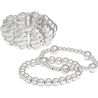 Open Edit Assorted Pack of 3 Stretch Bracelets in Silver at Nordstrom
