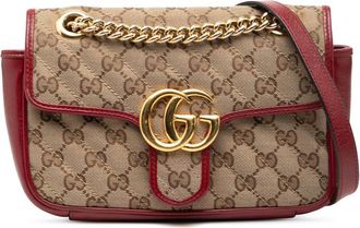 Gucci Pre-owned Gucci Small GG Marmont Matelasse Diagonal GG Canvas and Leather Shoulder Bag 446744 498075