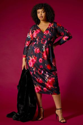 Roman Floral Print Mesh Midi Dress