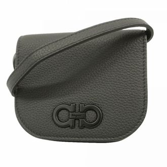 Ferragamo Black Leather Chain/Shoulder Wallet (Pre-Owned)