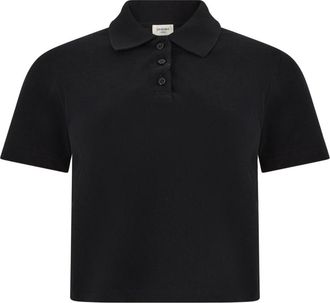 Saint Laurent Cassandre Geborduurd Cropped Polo - Dames - Polos - Zwart - L - Katoen - Tops