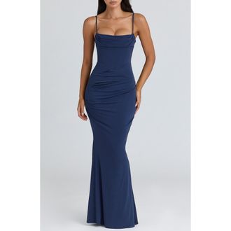 House of CB Milena Corset Trumpet Gown in Navy at Nordstrom, Size X-Small