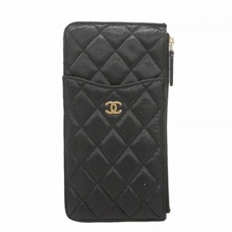 Chanel Black Grained Calfskin Long Wallet (Bi-Fold) (Pre-Owned)