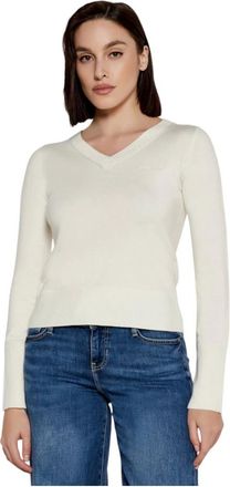 Guess Elastische Gebreide Trui met V-Hals - Dames - V-hals truien - Wit - L - Truien & Vesten