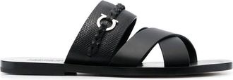 Ferragamo Gancini-embellished leather sandals - men - Calf Leather/Calf Leather/Calf Leather/Rubber - 6 - Black