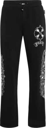 Philipp Plein Geborduurde joggingbroek Chrome Crest - Heren - Sweatpants - Zwart - M - Katoen - Broeken