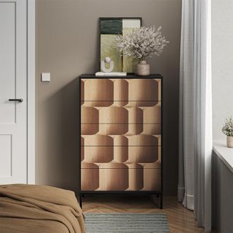 Vicco C&oacute;moda Eliza, Negro/roble, 76 X 120 Cm Con 5 Cajones Vicco