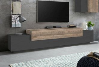 Dmora Dmora - Mueble De Televisi&oacute;n Dlamann, Aparador Bajo Para Sal&oacute;n, Base Soporte Tv, 100% Made In Italy, Cm 240x45h52, Antracita Y Arce