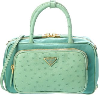 Prada Dnu Pack Prada Mini Tessuto & Ostrich Shoulder Bag