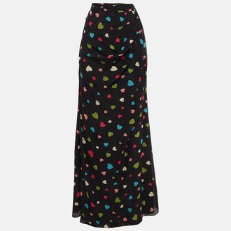 Moschino Cheap And Chic Black Heart Print Silk Maxi Skirt