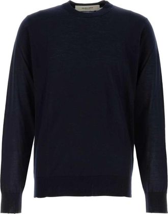 Golden Goose Truien & Vesten, Heren, Blauw, XL, Wol, Star-patch Wool Sweater