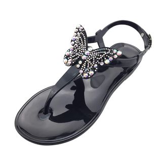 Generic Momolaa Clearance UK 7 Womens Jelly Sandals Glitter Diamond Beaded Transparent Toepost Thong Strap Sandal Jelly Flip Flops Beach Flat Thong Sandals wi