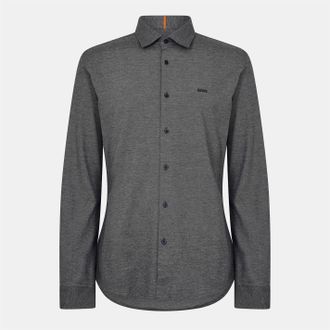 HUGO BOSS Mens Regular Fit Collared Neck Long Sleeve Shirt in Dark Blue - Size Small