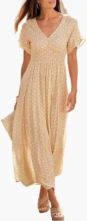 Lascana Womens Floral V-Neck Dress in Taupe Yellow at Nordstrom, Size 10