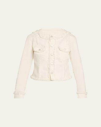 L'agence Yarin Fringe-Trim Collarless Denim Jacket