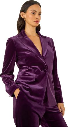 DUSK Womens Velvet Single Breasted Blazer - Purple - Size 10 UK