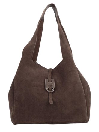 Hogan Spacious Calfskin Suede Shopping Bag with Metallic H Buckle