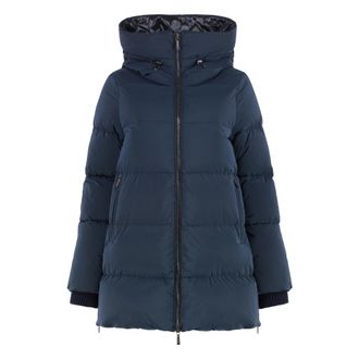 Moorer Down Jackets, female, Blue, Size: 2XS Hooded Down Jacket with Ribbed Cuffs