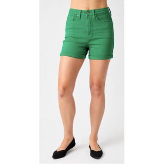 Judy Blue High Waist Tummy Control Garment Dyed Shorts In Kelly Green