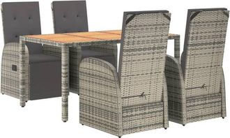 vidaXL 5 Piece Garden Dining Set Grey Poly Rattan&Solid Wood Acacia vidaXL