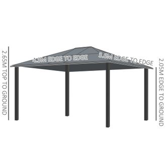 OUTSUNNY 3.6 x 4m Hardtop Gazebo Canopy with Polycarbonate Roof and Aluminium Frame - Garden Pavilion with Mosquito Netting and Curtains | TJ Hughes