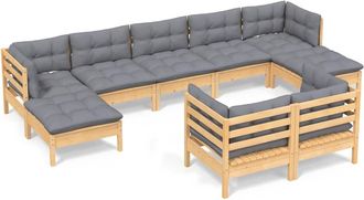 vidaXL Juego De Muebles De Jard&iacute;n 9 Pzas Y Cojines Madera Maciza Pino Vidaxl
