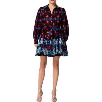 Ciebon Serra Embroidered Long Sleeve Cotton Minidress in Black Multi at Nordstrom Rack, Size Small