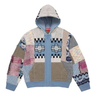 SUPREME SS26 Patchwork Zip Up Hooded Sweater Light Blue SUP-SS26-261-BLU