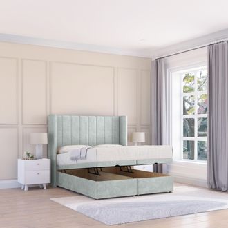 Sloomy Falcon Naples Fabric Ottoman Bed End Opening With Sprung Memory Mattress & 54 Inch Floorstanding Headboard With Wings | Size: Small Single