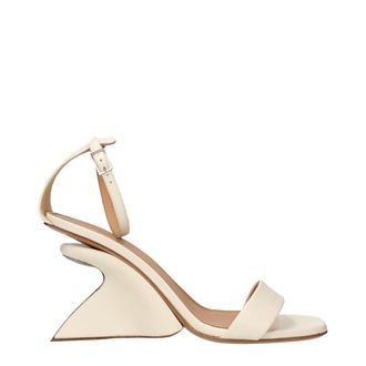 Off-white Beige Leather Platform Womens Sandals